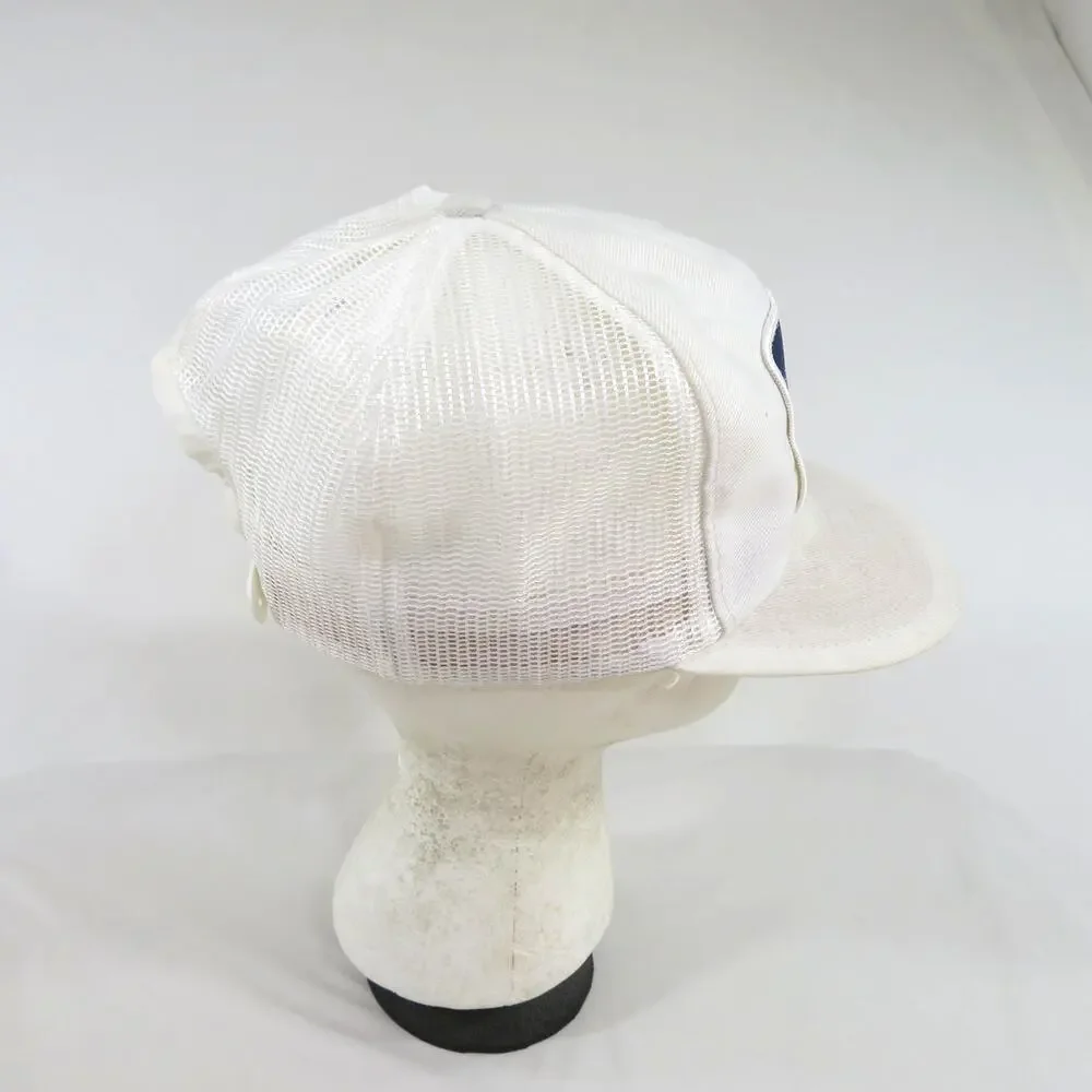 Hudgeons Ford Trucker Hat, White Blue, Snapback Louisville MFG Made In USA 1980s